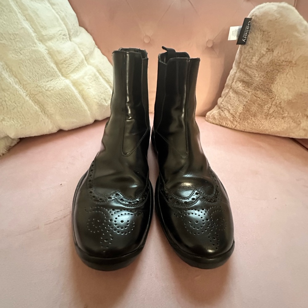 Prada Black Leather Wingtip Chelsea Ankle Boots